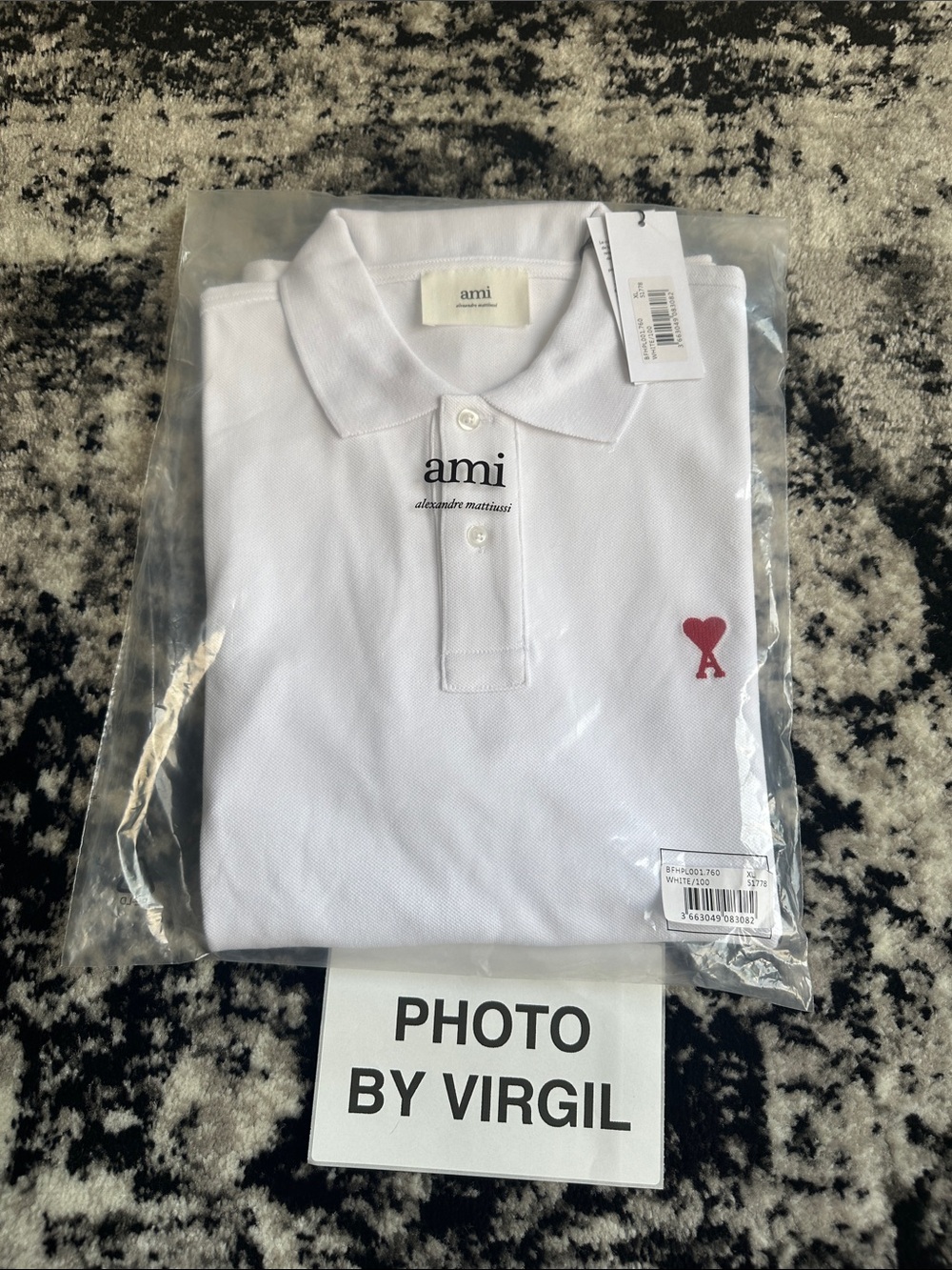 AMI White Polo Shirt with Red Heart Logo